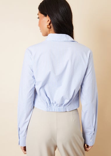 Threadbare Light Blue Aero Cropped Elasticated Hem Boxy Long Sleeve Shirt