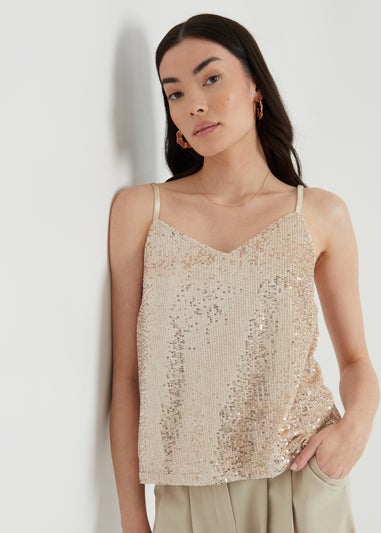 Threadbare Gold Roxanne Sequin V Neck Cami Vest Top