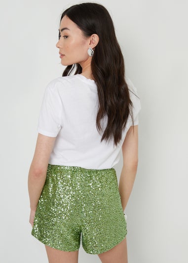 Threadbare Green Shania Sequin Pull On Shorts