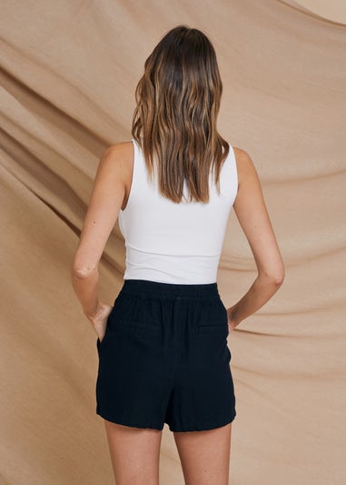 Threadbare Black Linen Blend Cactus Shorts