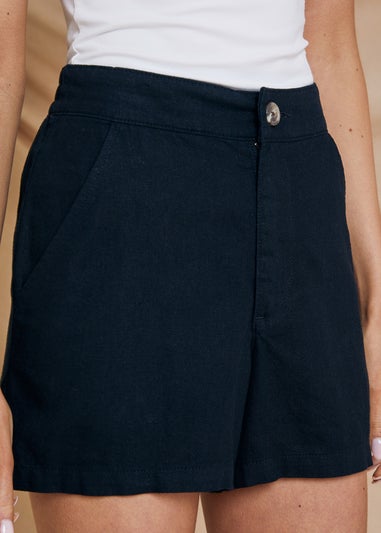 Threadbare Black Linen Blend Cactus Shorts