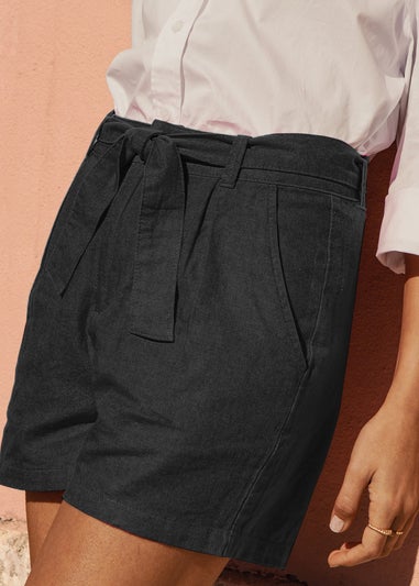 Threadbare Black Linen Blend Laurence Shorts With Self Tie Belt