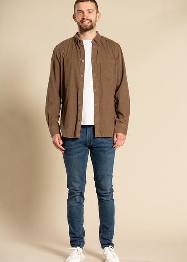 French Connection Khaki Cotton Cord Long Sleeve Shirt