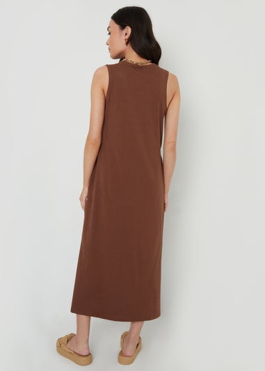 Threadbare Chocolate Sue Sleeveless Jersey Midi Dress With Pockets