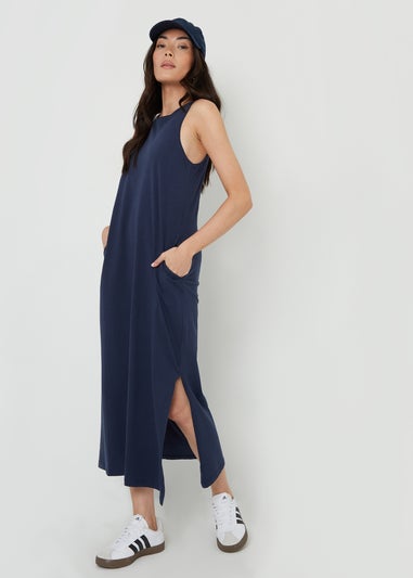 Threadbare Navy Sue Sleeveless Jersey Midi Dress With Pockets