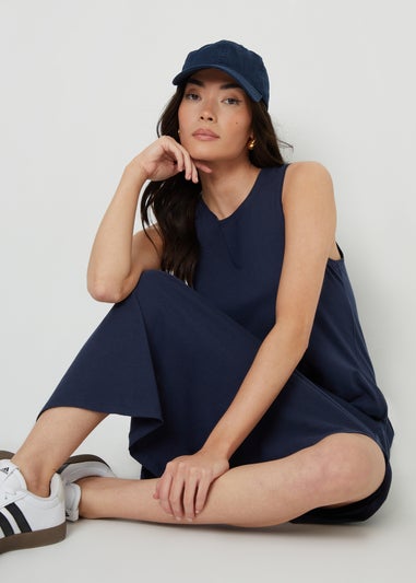 Threadbare Navy Sue Sleeveless Jersey Midi Dress With Pockets