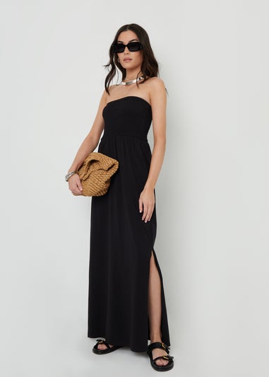 Threadbare Black Robyn Bardot Jersey Midi Dress with Pockets