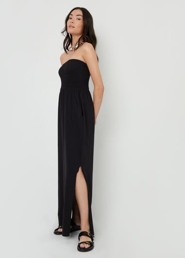 Threadbare Black Robyn Bardot Jersey Midi Dress with Pockets