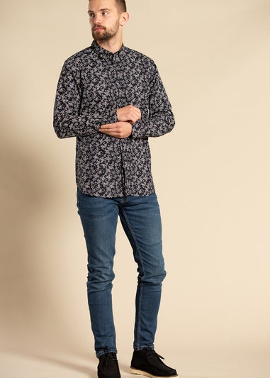 French Connection Black Cotton Long Sleeve Floral Shirt