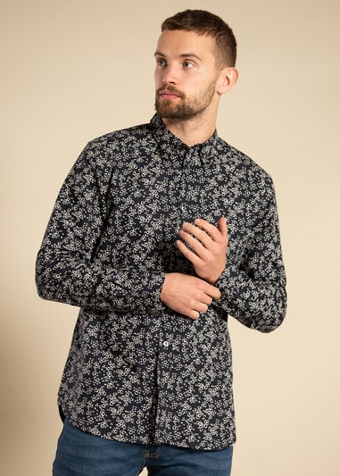 French Connection Black Cotton Long Sleeve Floral Shirt