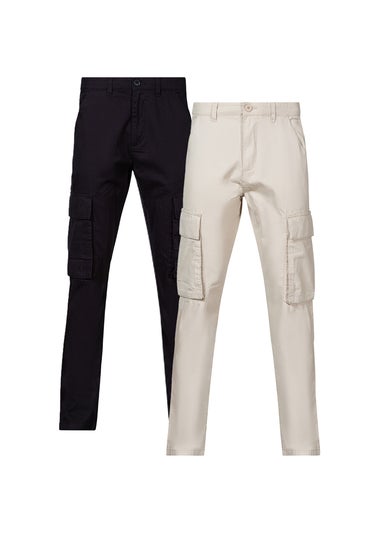 French Connection Navy/White Cotton Cargo Trousers 2 Pack