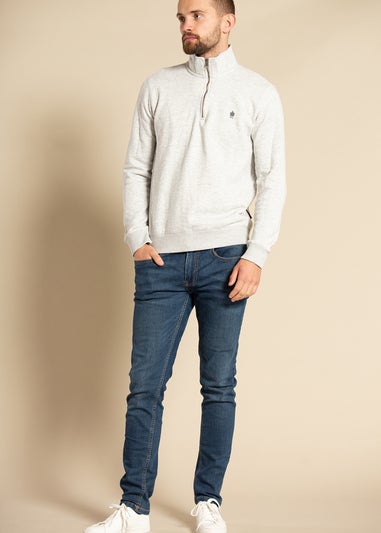 French Connection Grey Cotton Blend Zip Jumper