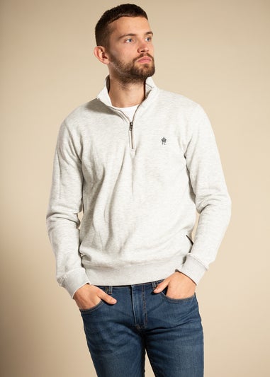 French Connection Grey Cotton Blend Zip Jumper