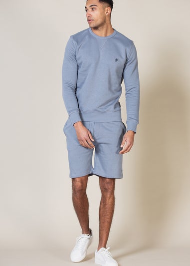 French Connection Blue Cotton Blend Sweatshirt and Short Set