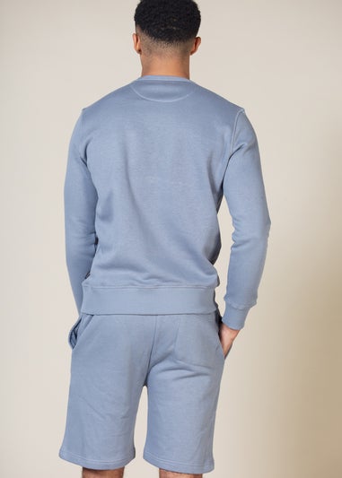 French Connection Blue Cotton Blend Sweatshirt and Short Set