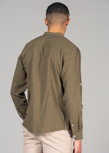 Tokyo Laundry Green Linen Blend Button-Up Shirt with Grandad Collar