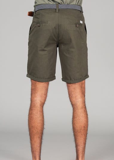 Tokyo Laundry Green Cotton Belted Chino Shorts