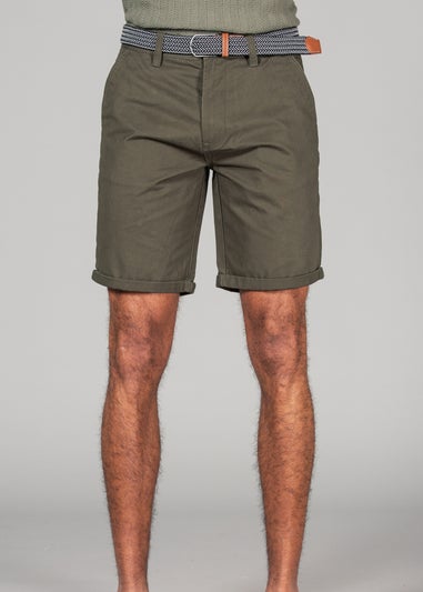 Tokyo Laundry Green Cotton Belted Chino Shorts