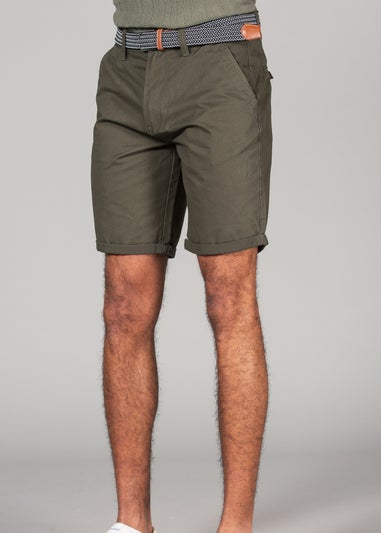 Tokyo Laundry Green Cotton Belted Chino Shorts