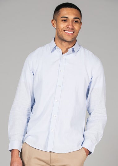 Tokyo Laundry Blue Linen Blend Long Sleeve Button-Up Shirt