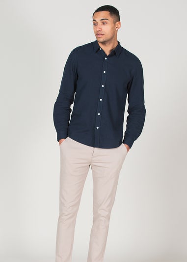 Tokyo Laundry Navy Linen Blend Long Sleeve Button-Up Shirt