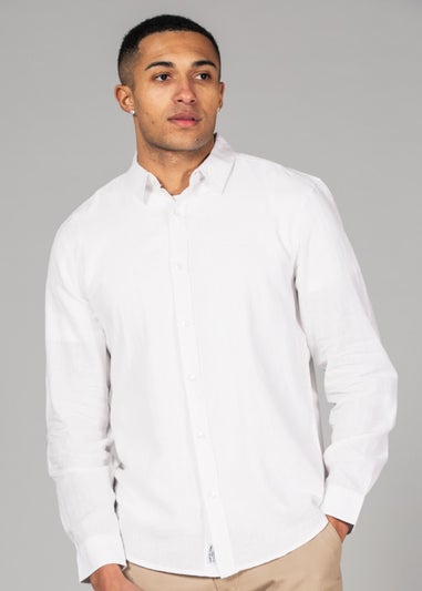 Tokyo Laundry White Linen Blend Long Sleeve Button-Up Shirt