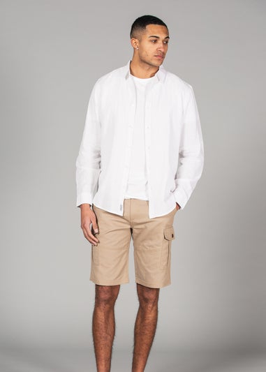 Tokyo Laundry White Linen Blend Long Sleeve Button-Up Shirt