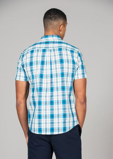 Tokyo Laundry Blue Cotton Short Sleeve Button-Up Checked Shirt