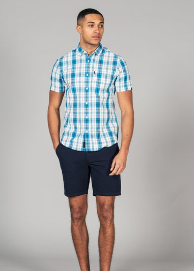 Tokyo Laundry Blue Cotton Short Sleeve Button-Up Checked Shirt