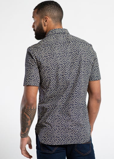 French Connection Navy Cotton Short Sleeve Floral Shirt