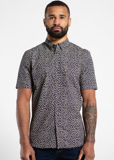 French Connection Navy Cotton Short Sleeve Floral Shirt