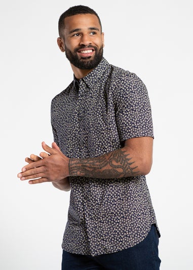 French Connection Navy Cotton Short Sleeve Floral Shirt