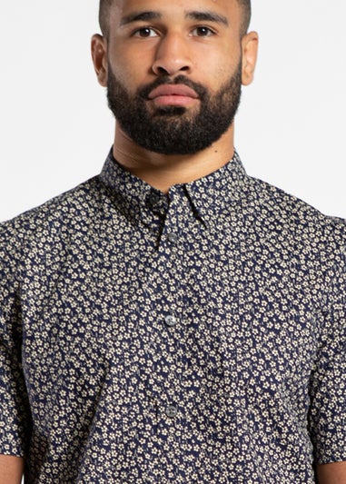 French Connection Navy Cotton Short Sleeve Floral Shirt