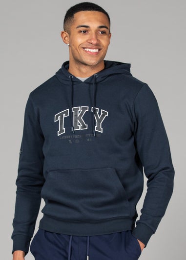 Tokyo Laundry Navy Cotton Blend Hoody with Branding Print