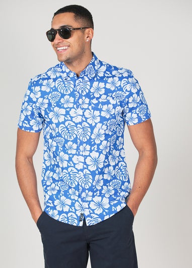 Tokyo Laundry Blue Cotton Short Sleeve Button-Up Printed Shirt