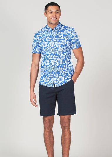 Tokyo Laundry Blue Cotton Short Sleeve Button-Up Printed Shirt