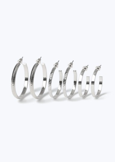 Muse 3 Pack Silver Textured Hoop Earrings