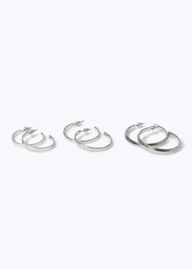 Muse 3 Pack Silver Textured Hoop Earrings