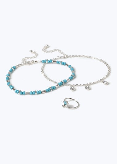 Muse Beaded Anklet Toe Ring Multipack Blue