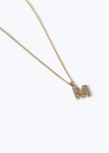 Muse Pave Puff "M" Initial Necklace Gold