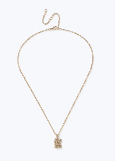 Muse Pave Puff "E" Initial Necklace Gold