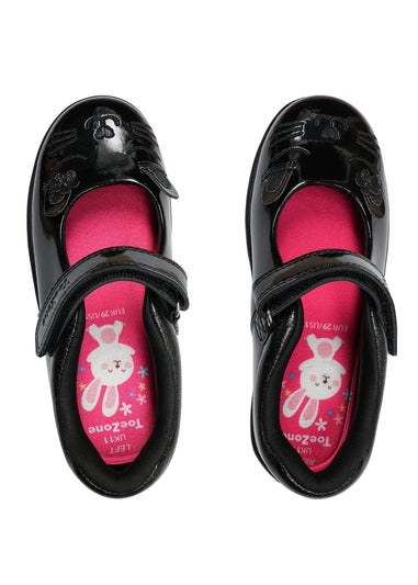 ToeZone Girls Black Kit Patent Coated Leather Bunny School Shoe (Younger 8 - Older 2)