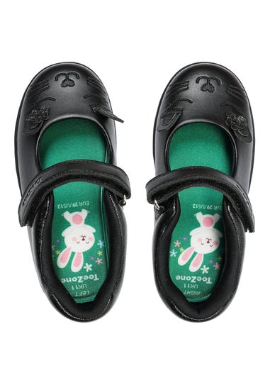 ToeZone Girls Black Amy Coated Leather Bunny School Shoe (Younger 8 - Older 2)