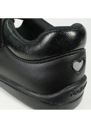 ToeZone Girls Black Amy Coated Leather Bunny School Shoe (Younger 8 - Older 2)