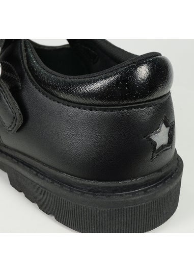 ToeZone Girls Black May Coated Leather T-Bar Unicorn School Shoe (Younger 8 - Older 2)