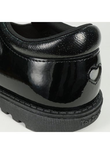 ToeZone Girls Black Flo Patent Leather Rip Tape Flower School Shoe (Younger 6 - 13)