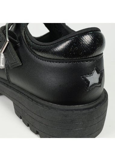 ToeZone Girls Black Anya Coated Leather T-Bar Unicorn School Shoe (Younger 8 - Older 2)