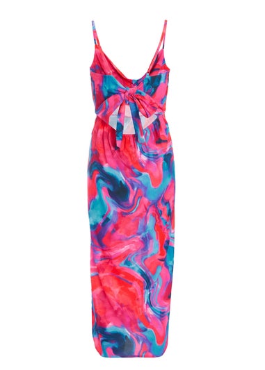 Quiz Pink Satin Marble Print Dress