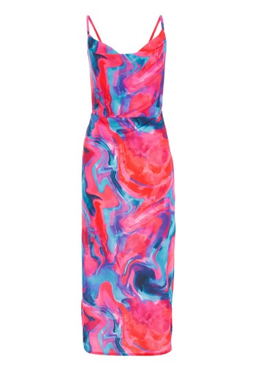 Quiz Pink Marble Print Satin Tie Back Midi Dress