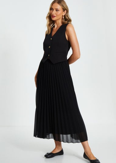 Quiz Black Chiffon Pleated Midi Skirt